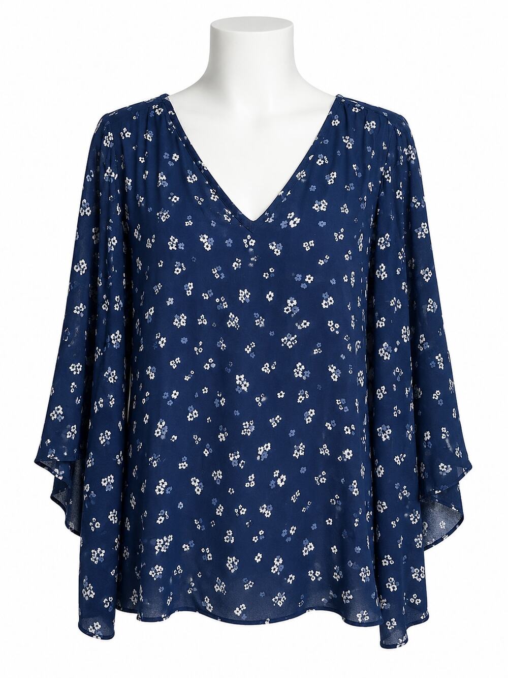 Lane Bryant Tiered Flutter Sleeve Blouse – Blue Floral – Size 26/28